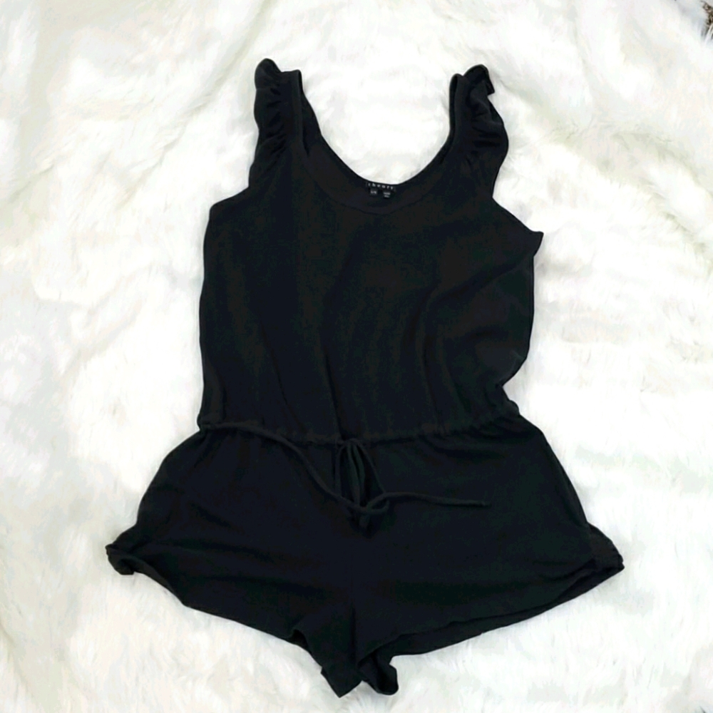 Theory overall romper black cotton blend women ruffle details size L